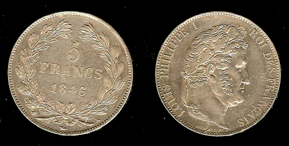 5 francs Louis Philippe 1846 Bordeaux AU+
